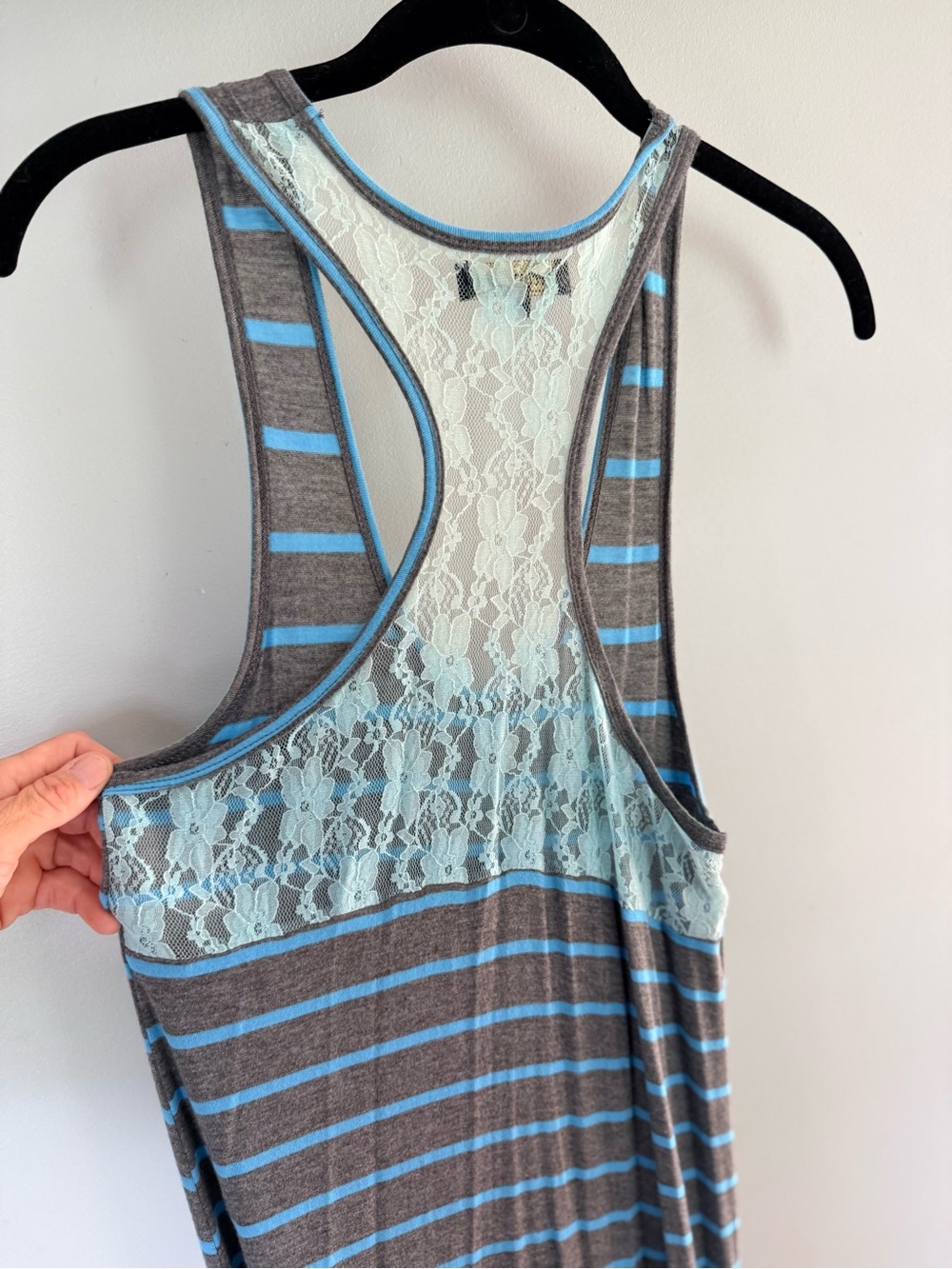 Blue Striped Lace-Back Midi Dress – Size S - Picture 2 of 4